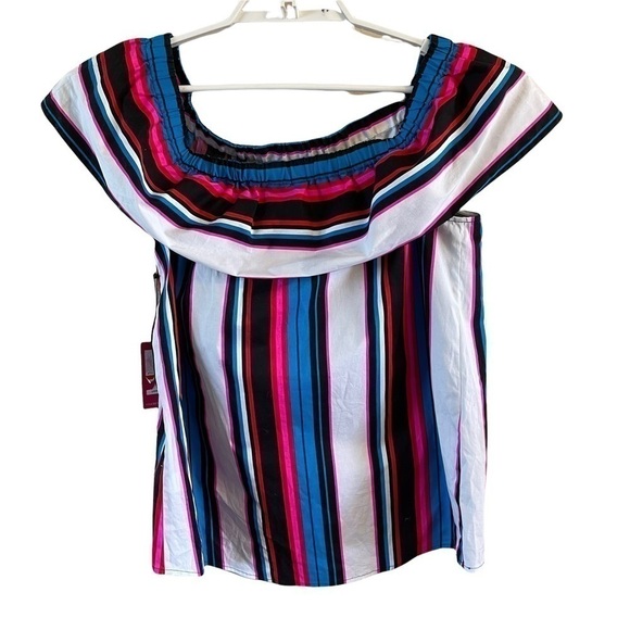 Vince Camuto Del Rio striped off shoulder pheasant style blouse NWT size XS - Picture 1 of 9